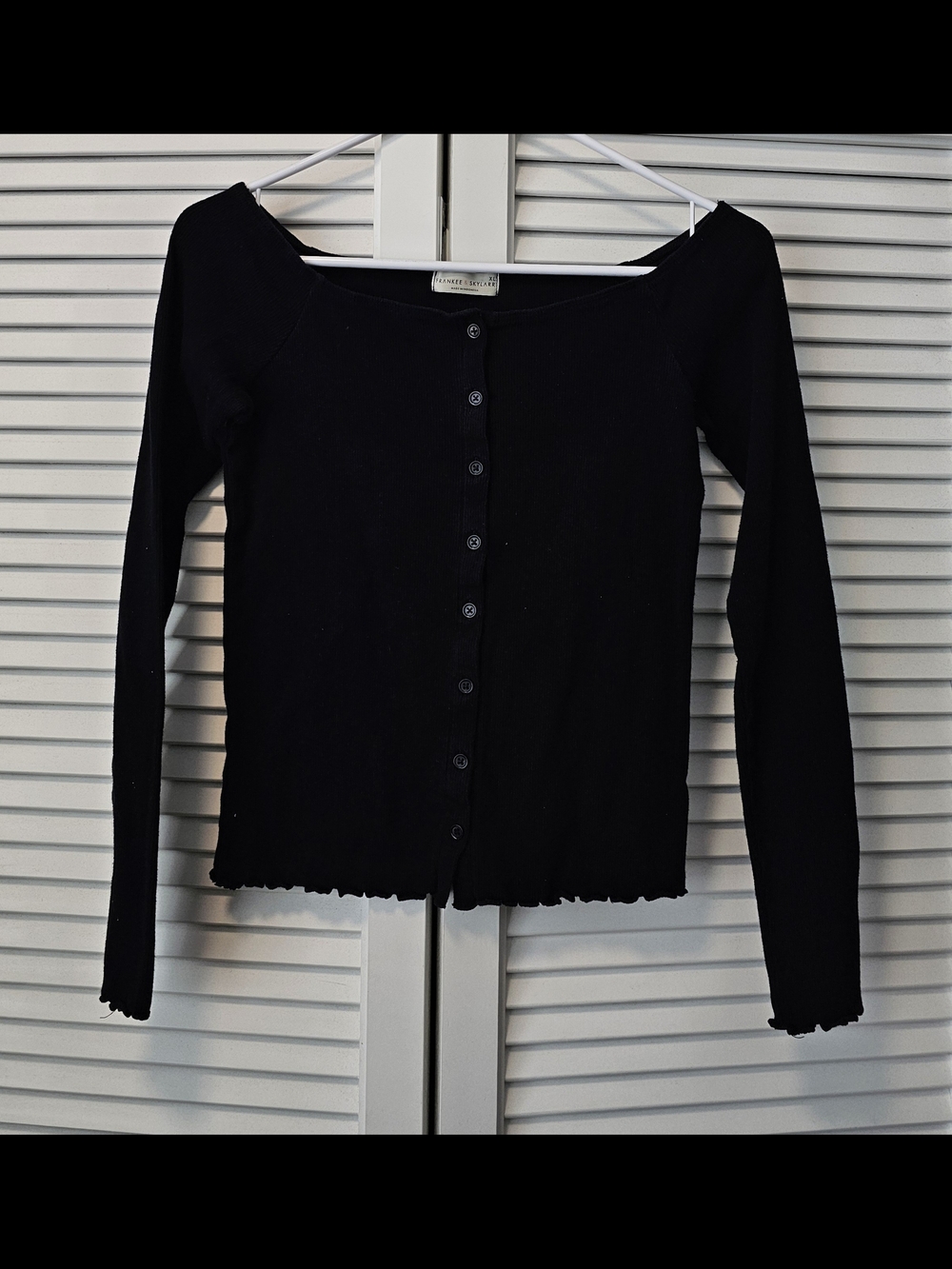 Black Ribbed Button-Front Top Size XL